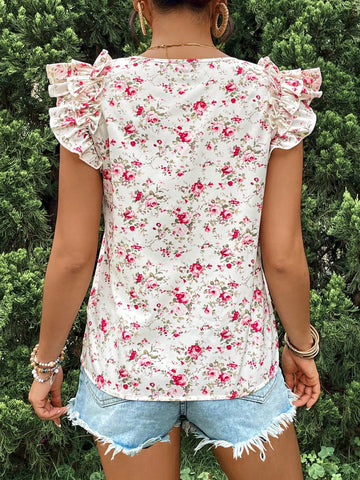 VCAY Holiday Jacquard Floral V-Neck Slim Fit Regular Women's Shirt