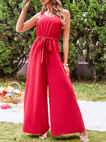 Holiday Style Belted Cami Jumpsuit