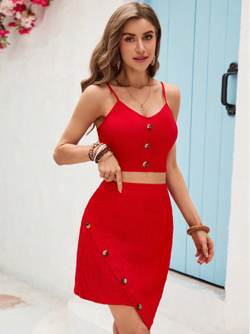 Holiday Women'S Spaghetti Strap Top And Asymmetrical Hem Skirt Set