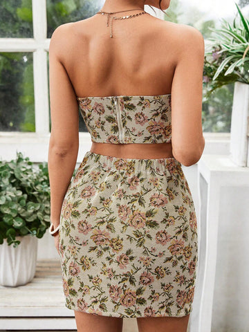 Holiday Woven Jacquard Tube Top & Shorts Set