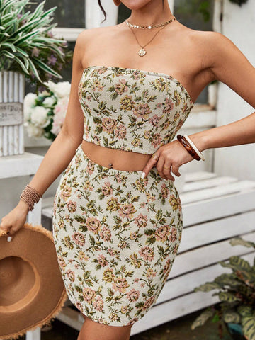 Holiday Woven Jacquard Tube Top & Shorts Set