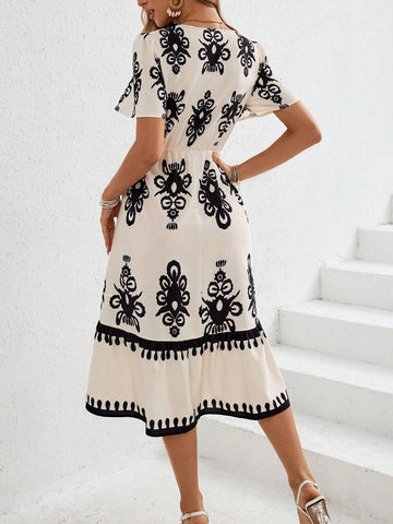 Holiday Woven Printed One-Piece Dress For Women