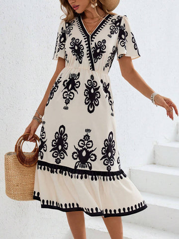 Holiday Woven Printed One-Piece Dress For Women