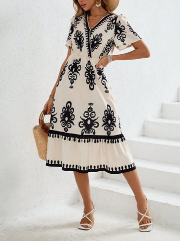 Holiday Woven Printed One-Piece Dress For Women