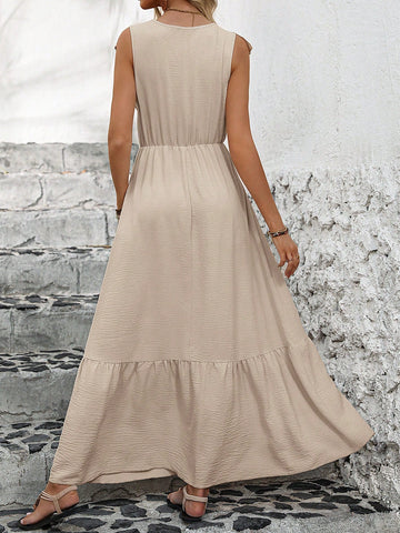 Lace Splice V-Neckline Dress With Asymmetric Hemline, Ruched At Waist And A-Line Texture Fabric