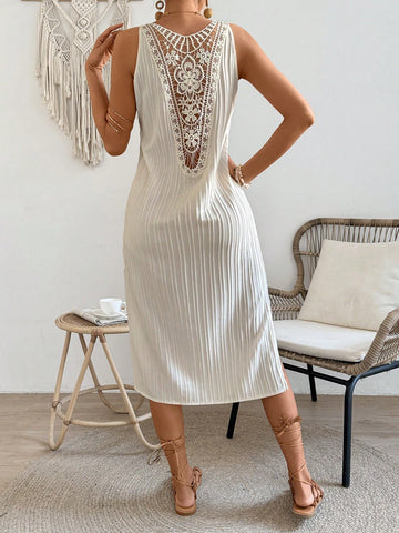 VCAY Lace Spliced Slit Maxi Dress