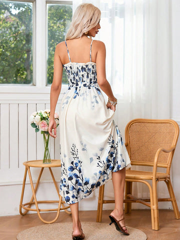 Lace Up Printed Women's Spaghetti Strap Dress