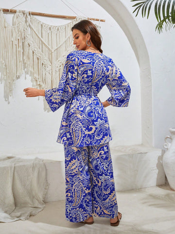 Ladies' Border Print Two-Piece Set