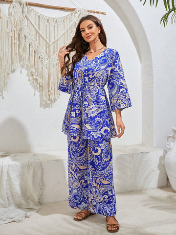 Ladies' Border Print Two-Piece Set
