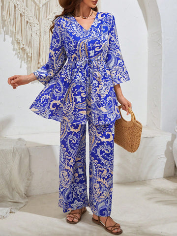 Ladies' Border Print Two-Piece Set