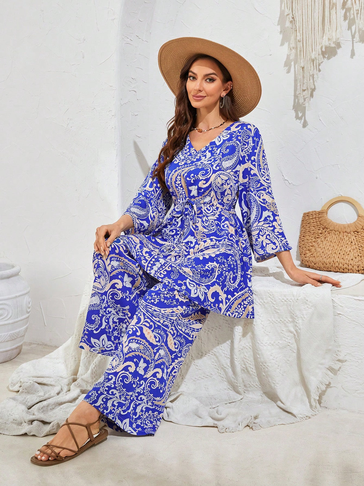 Ladies' Border Print Two-Piece Set