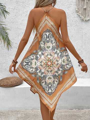 Ladies' Fashionable Holiday Style V-Neck Spaghetti Strap Dress