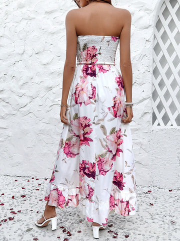 VCAY Ladies' Floral Printed Wrap Dress With Lace Hemline