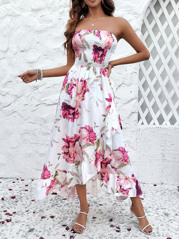 VCAY Ladies' Floral Printed Wrap Dress With Lace Hemline