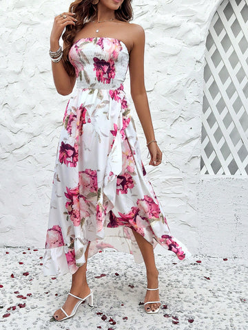 VCAY Ladies' Floral Printed Wrap Dress With Lace Hemline