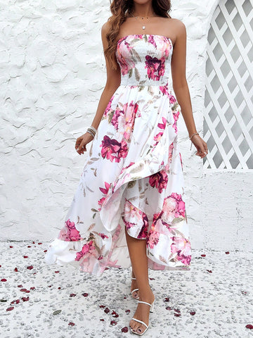 VCAY Ladies' Floral Printed Wrap Dress With Lace Hemline