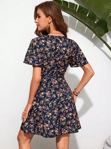 VCAY Ladies' Flower Printed Short Sleeve Dress