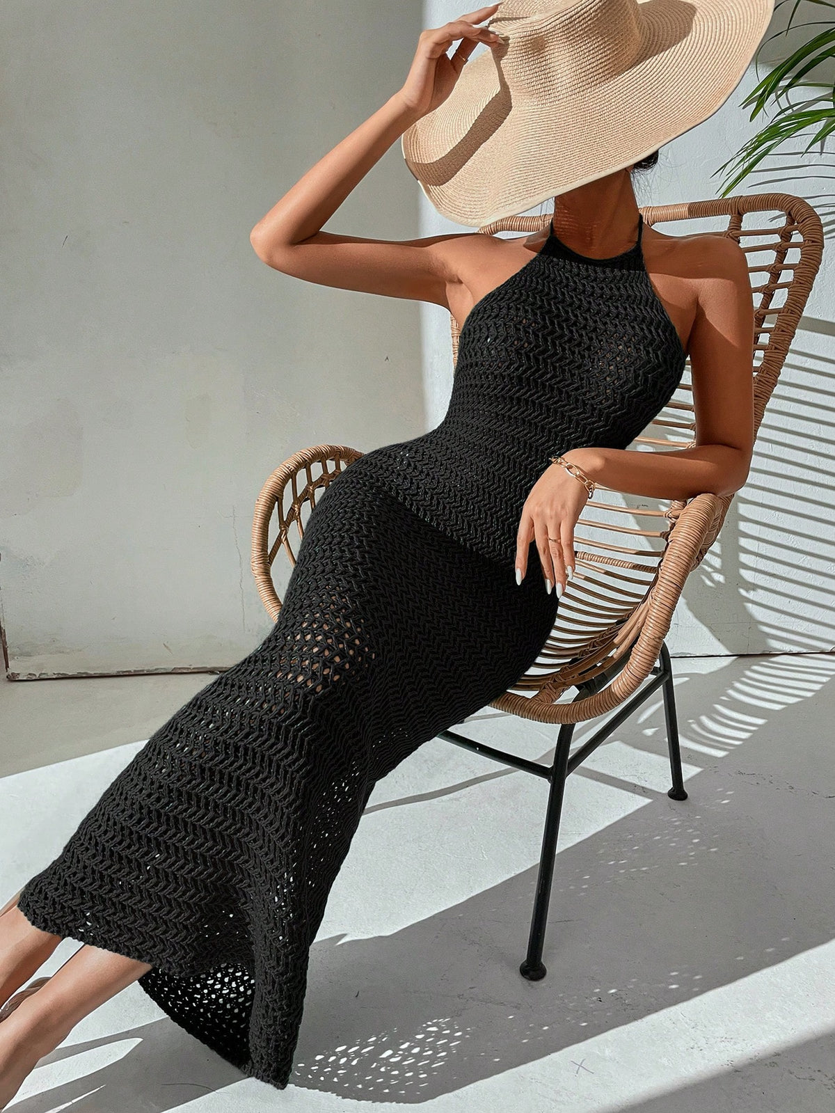 Ladies' Hollow Out Halter Neck Tie Waist Dress
