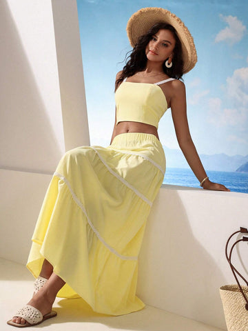 Ladies' Lace Trimmed Cami Top And Long Skirt Set
