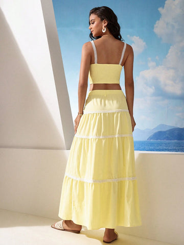 Ladies' Lace Trimmed Cami Top And Long Skirt Set