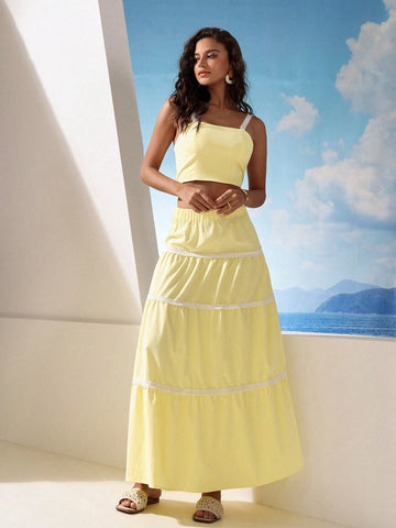 Ladies' Lace Trimmed Cami Top And Long Skirt Set