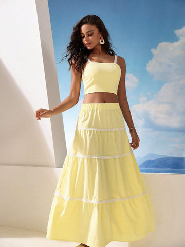 Ladies' Lace Trimmed Cami Top And Long Skirt Set