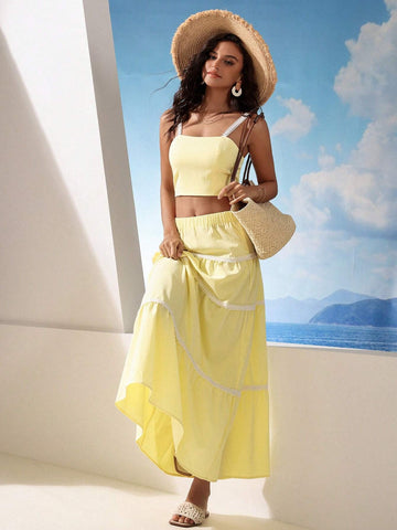 Ladies' Lace Trimmed Cami Top And Long Skirt Set