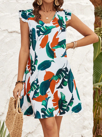 Ladies' Leaf Printed Dres