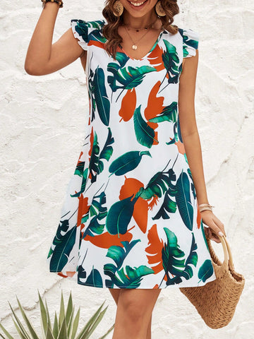 Ladies' Leaf Printed Dres