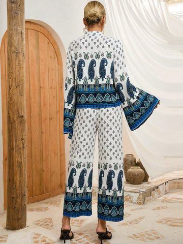 Ladies' Paisley Print Long Sleeve 2pcs/Set