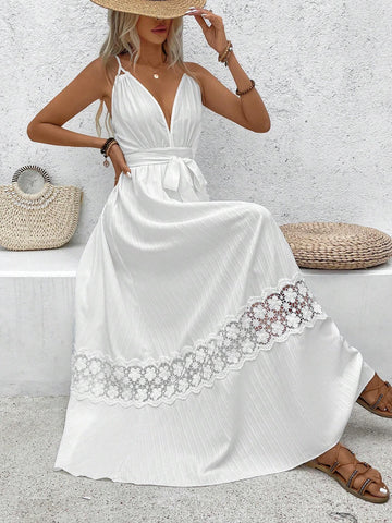 Ladies' Patchwork Lace Hem Spaghetti Strap Dress