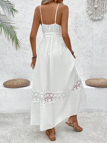 Ladies' Patchwork Lace Hem Spaghetti Strap Dress