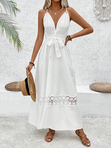Ladies' Patchwork Lace Hem Spaghetti Strap Dress