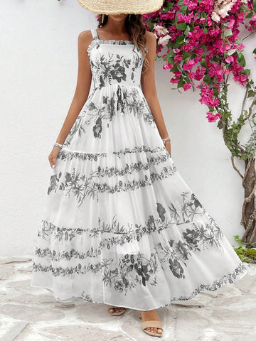 Ladies' Printed Casual Lace Trim Vacation Cami Dress