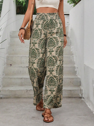 VCAY Ladies' Satin Printed Holiday Long Pants