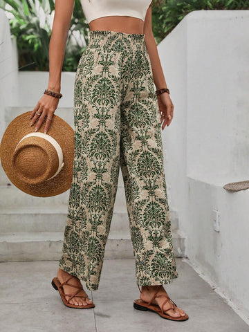 VCAY Ladies' Satin Printed Holiday Long Pants