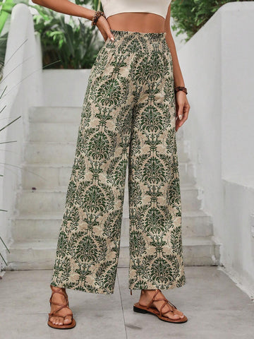 VCAY Ladies' Satin Printed Holiday Long Pants