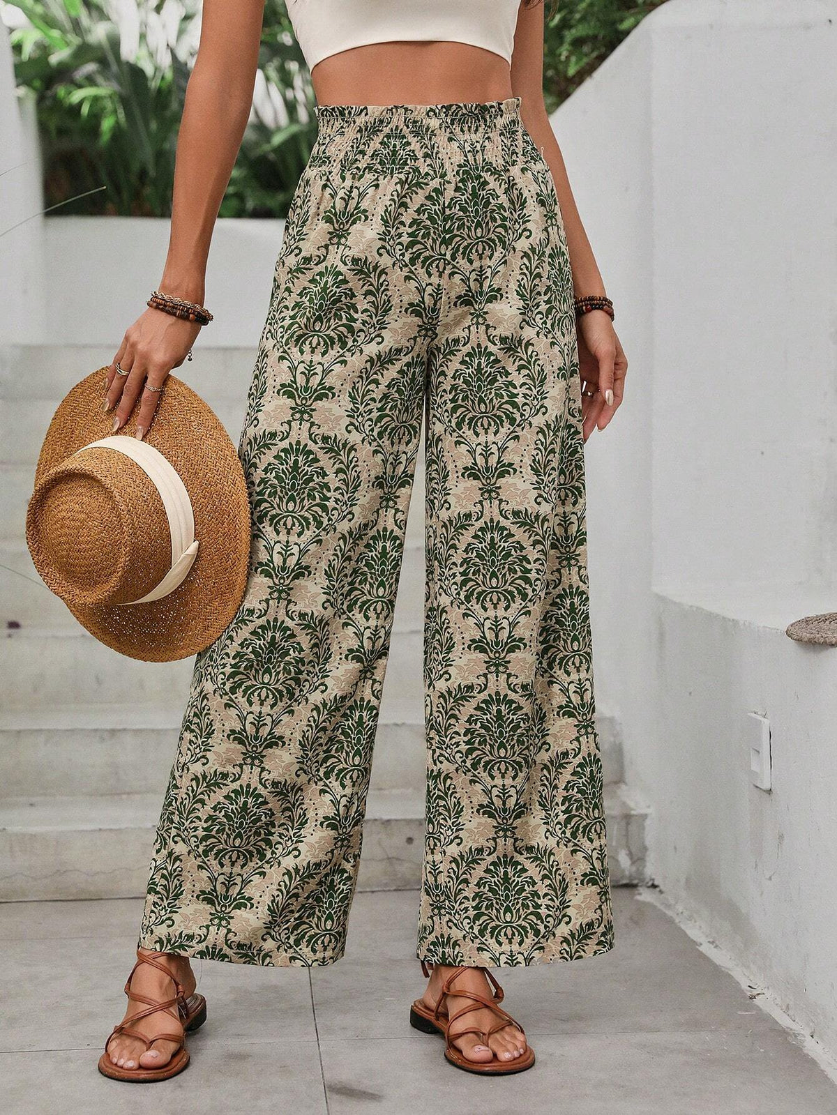 VCAY Ladies' Satin Printed Holiday Long Pants