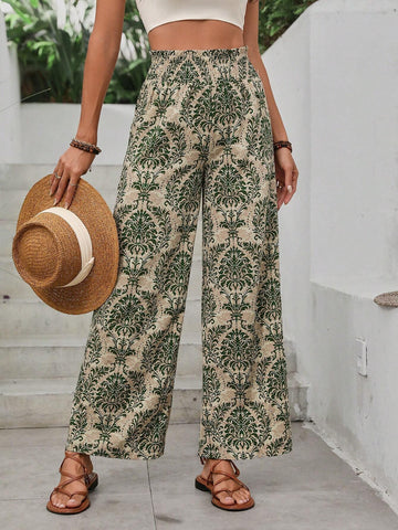 VCAY Ladies' Satin Printed Holiday Long Pants