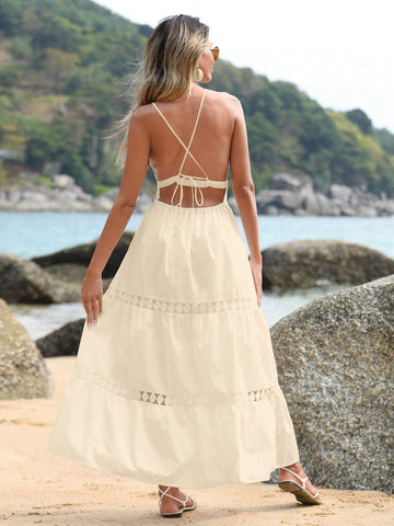 Ladies' Solid-Colored Ruffle Hem Spaghetti Strap Dress