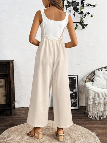 Ladies' Solid Color Simple Daily Jumpsuit