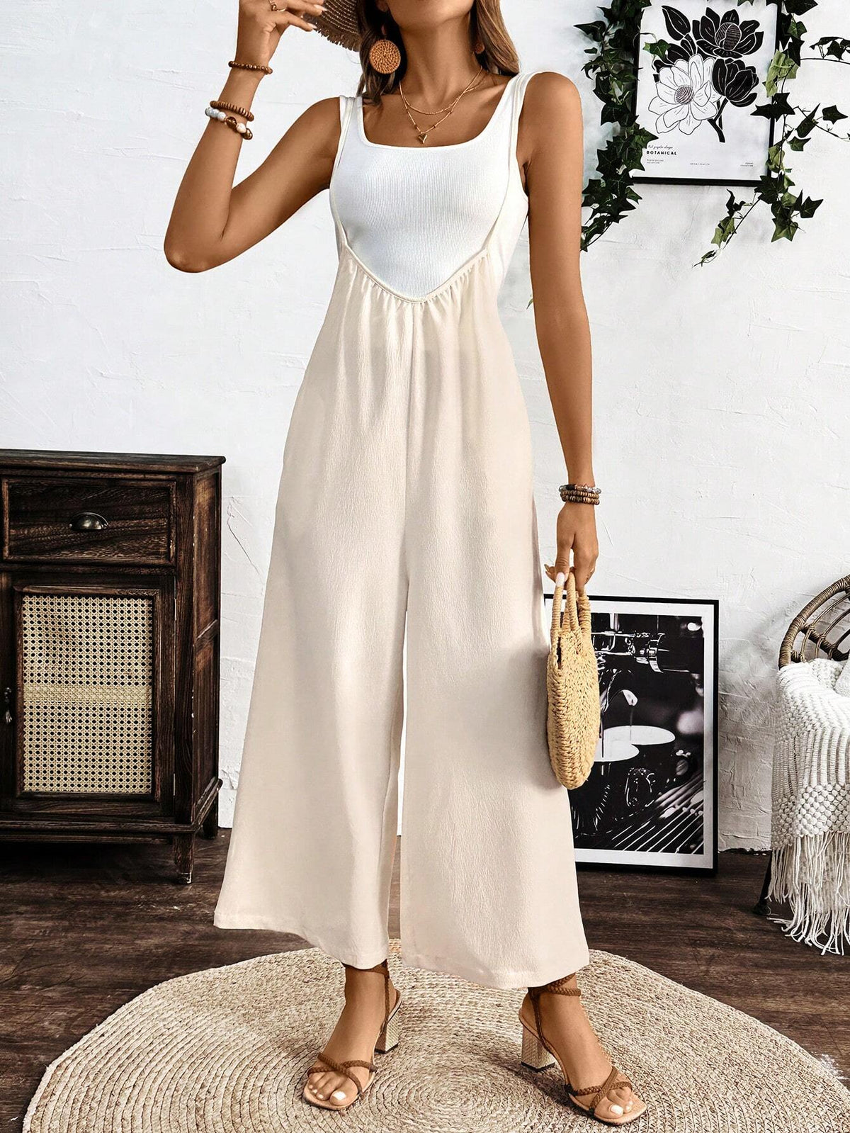 Ladies' Solid Color Simple Daily Jumpsuit