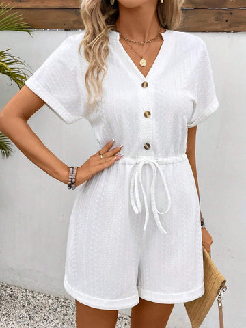 Ladies" Solid Color Simple V-Neck Jumpsuit