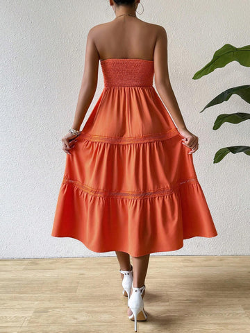 Ladies' Solid Color Strapless Wrap Dress