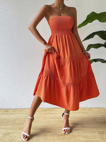 Ladies' Solid Color Strapless Wrap Dress
