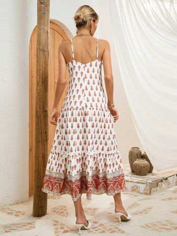 Ladies' Spaghetti Strap Dress With Printed Design