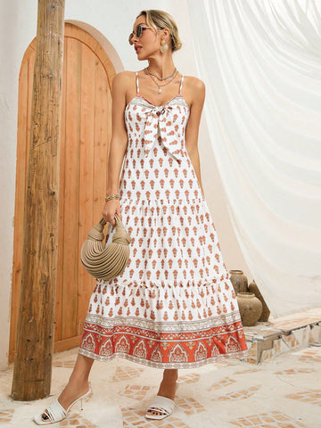 Ladies' Spaghetti Strap Dress With Printed Design
