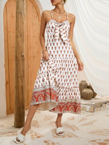 Ladies' Spaghetti Strap Dress With Printed Design