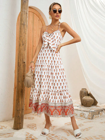 Ladies' Spaghetti Strap Dress With Printed Design