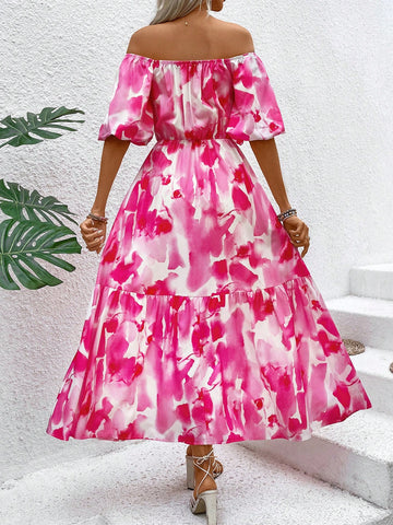 Ladies' Tie-Dye One Shoulder Short Sleeve Dress